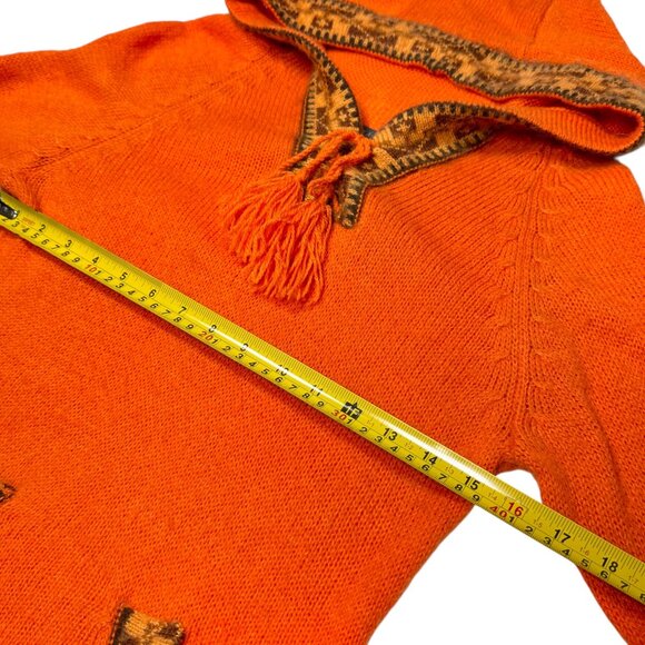 VTG 100% Alpaca Hooded Fringe Sweater Sz.S Orange Cabin Aztec Western Cowgirl - Picture 8 of 14